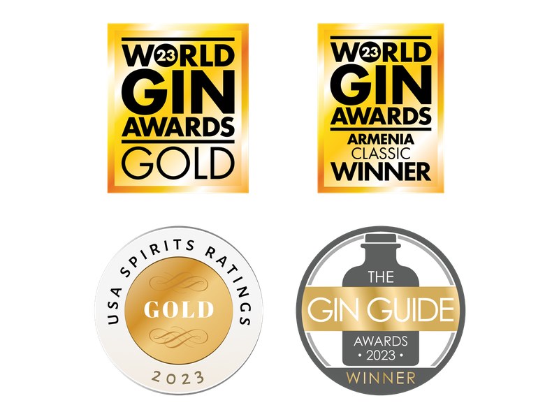 Vogis Classic Dry 2023 awards: World Gin Awards Gold, Best Classic Gin in Armenia, USA Spirits Ratings Gold and The Gin Guide Awards Winner